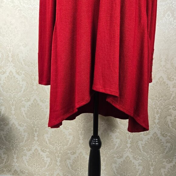 Chico’s Size 1 (US Med) Dark Red Swing Dress/Tunic Long Sleeve Pockets - Picture 5 of 14